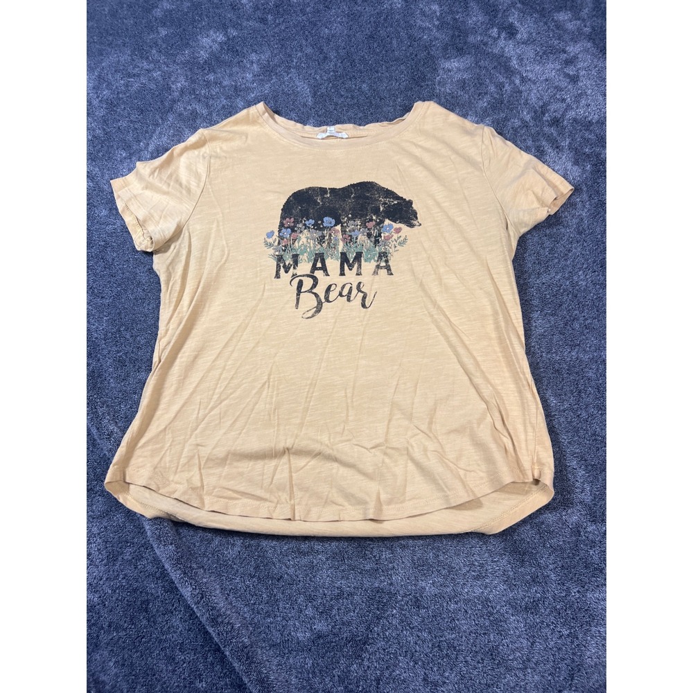 Maurices Mama Bear Graphic Tee Tan Yellow Wildflower Short Sleeve Shirt Medium